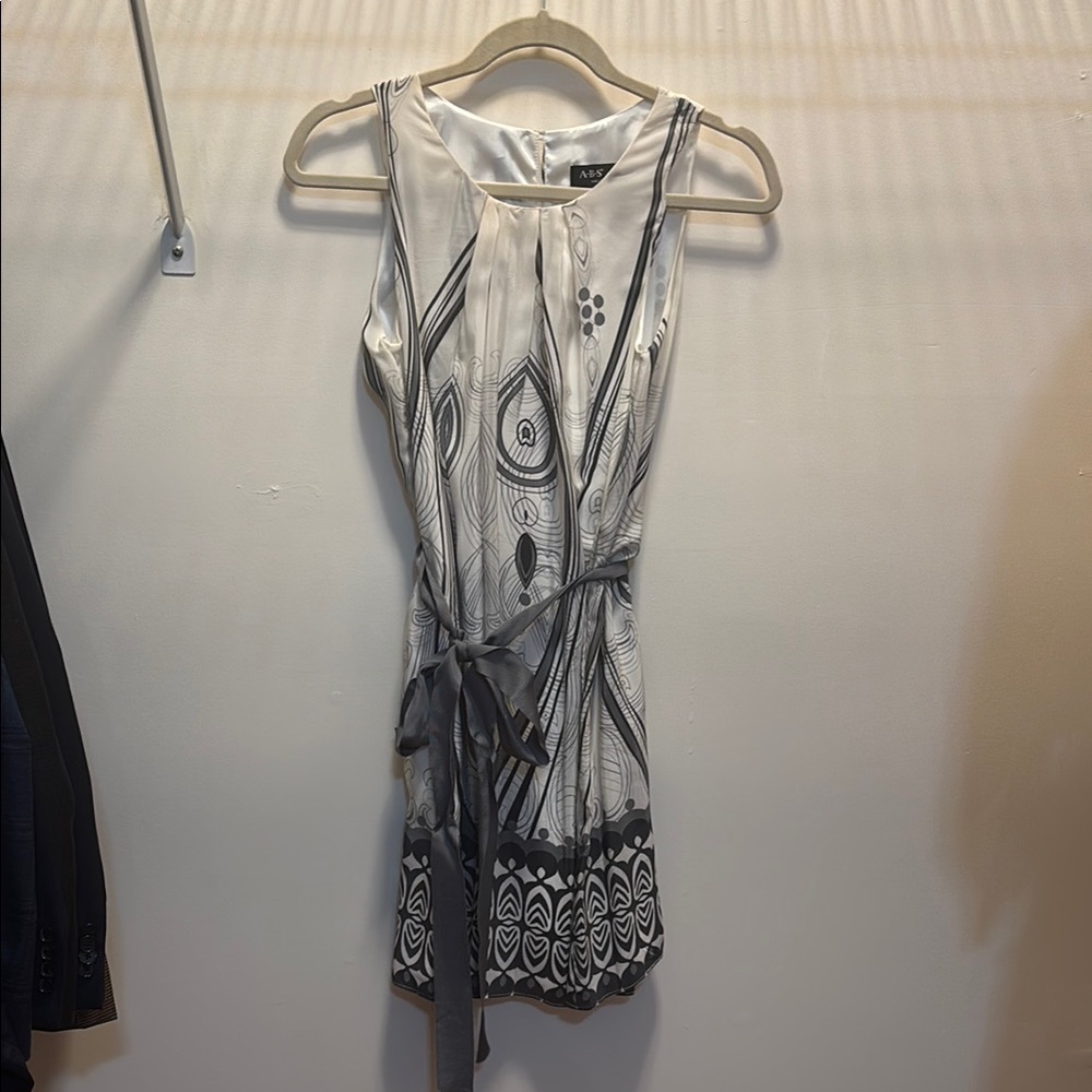 ABS Paris Halter Sheath Mini Dress in White and Gray